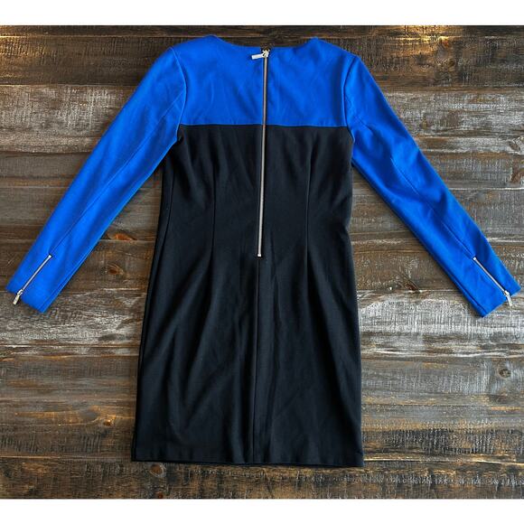 Michael Kors Color block Sheath Dress Size 4 Longsleeve Lined Zip Back - Picture 2 of 8